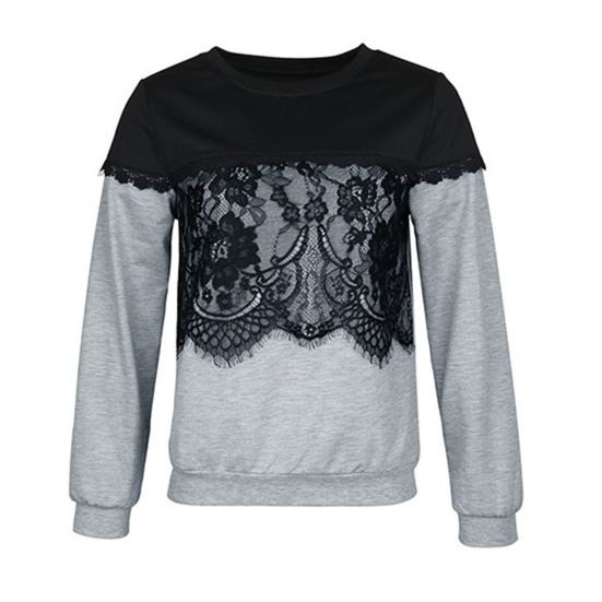 Зимняя осень Женская толстовка с кружевным декором, цветочной вышивкой, круглым вырезом, длинными рукавами, цветными блоками