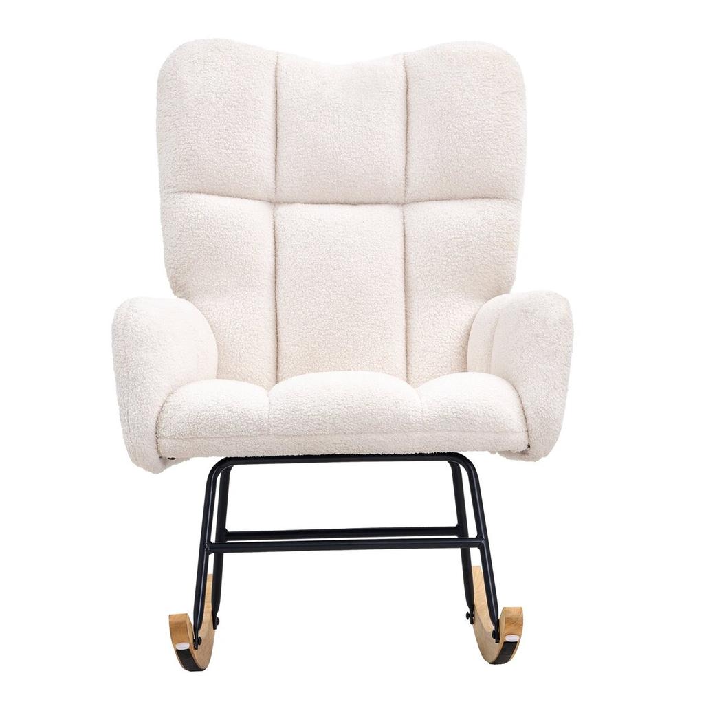 Nursery Rocking Chair, 250 lbs Weight Capacity Teddy Fabric Upholstered Glider Rocker Chair with Soft Seat and High Backrest, Nursing Chair for