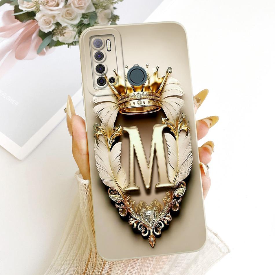 For Tecno Spark Power 2 LC8 Feather Crown Initial Letter Phone Case For Tecno Spark Power2 Soft Silicone Covers Bumpers