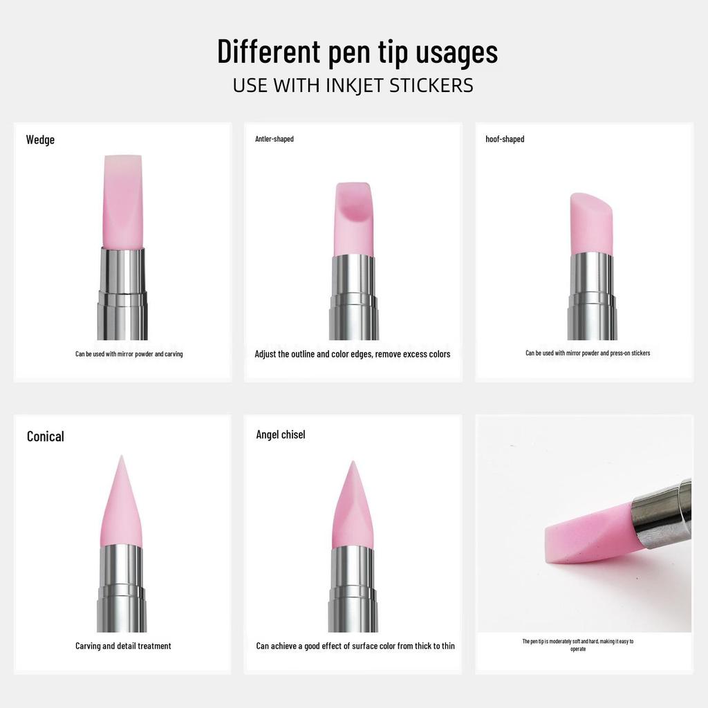 Набор силиконовых кистей для нейл-арта из 5 предметов: Двусторонний инструмент для тиснения, полый резец, кисть для зеркальной пудры с держателем для страз.