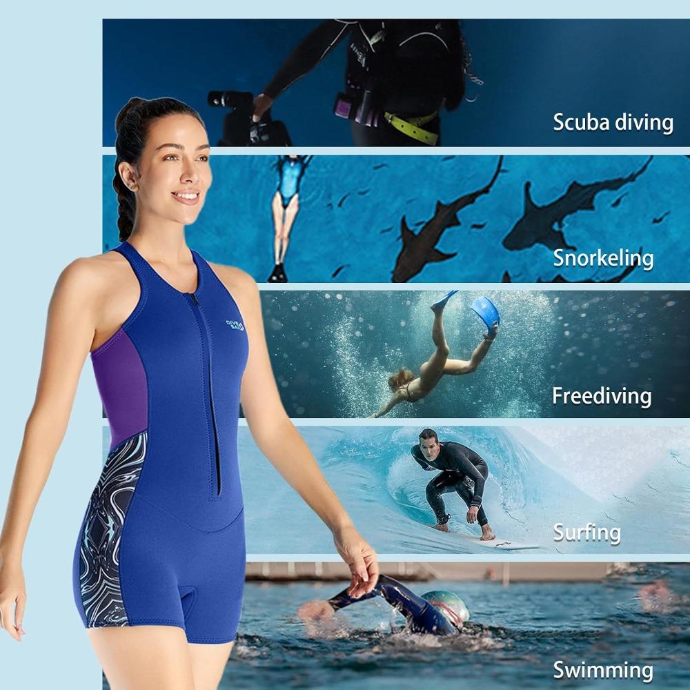 2mm/ 0.08in Thickness Shorty Wetsuit Front Zipper Diving Suit Thermal Swimsuit  Diving