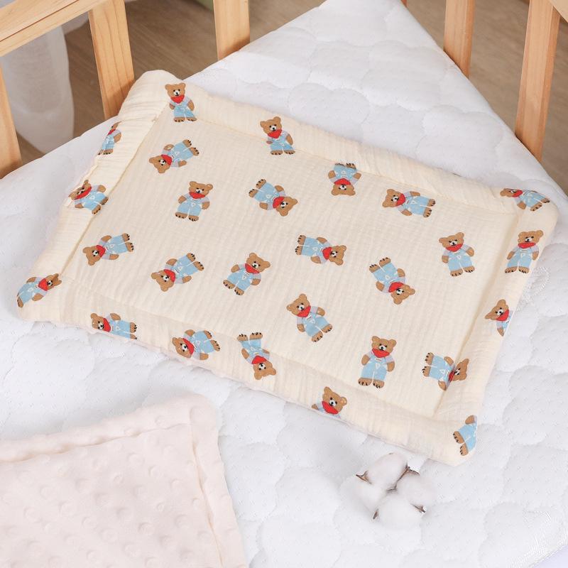 Breathable Cotton Minky Gauze Flat Pillow for Newborns - Universal, Sweat-Absorbent, Four Seasons Style