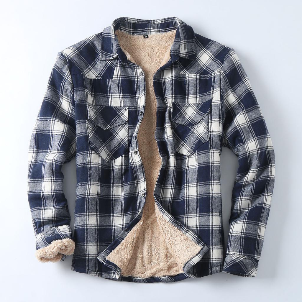 Men's Button Down Shirts Casual Sheepskin Plaid Slim Fit Long Sleeves Spread Collar Lightweight Tops Winter Shirts Tops