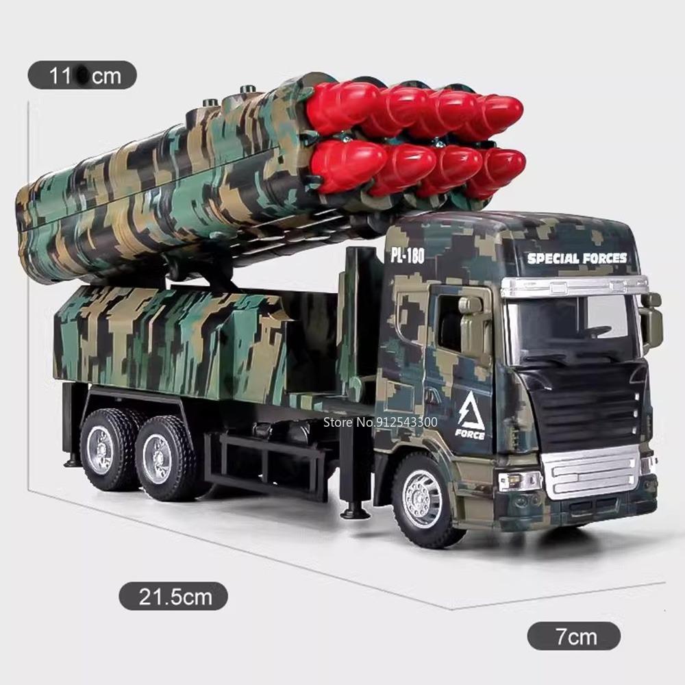 1/32 Missile Rocket Launcher Model Car Toy Metal Body Rubber Doors Opened Military Alloy Vehicle Models Ornaments Gifts for Boys