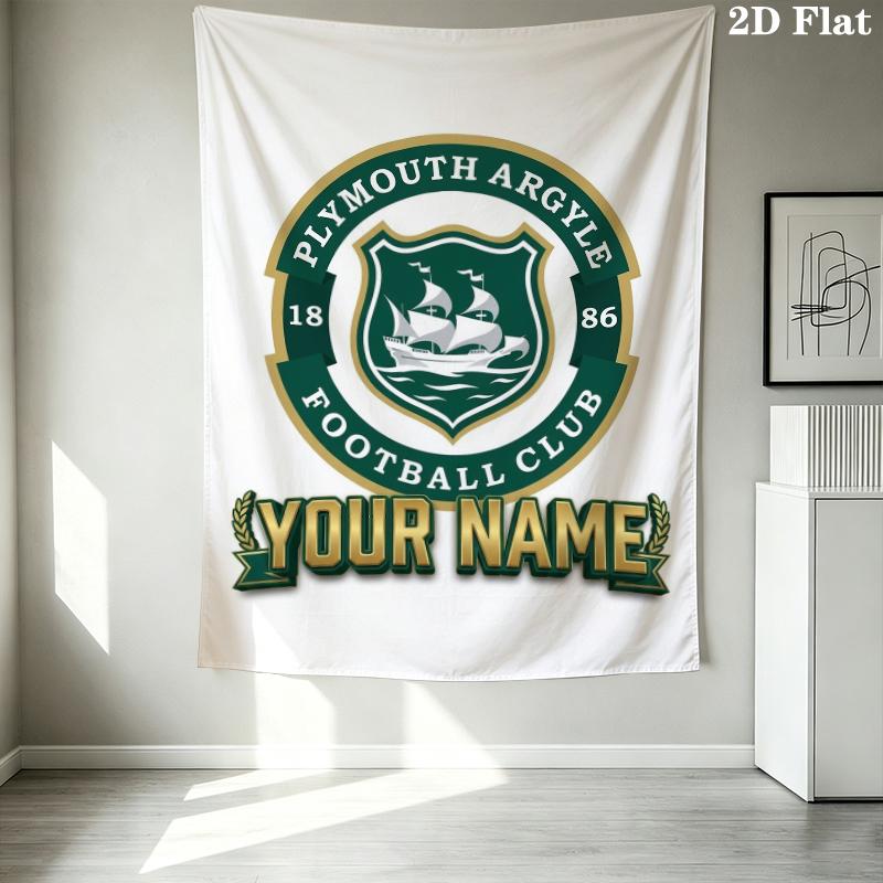 Custom Name Plymouth Argyle Wall Tapestry Aesthetic Wall Hanging Printed Fabric Blanket Decorative Tapestries for Bedroom Living Room Home Decor