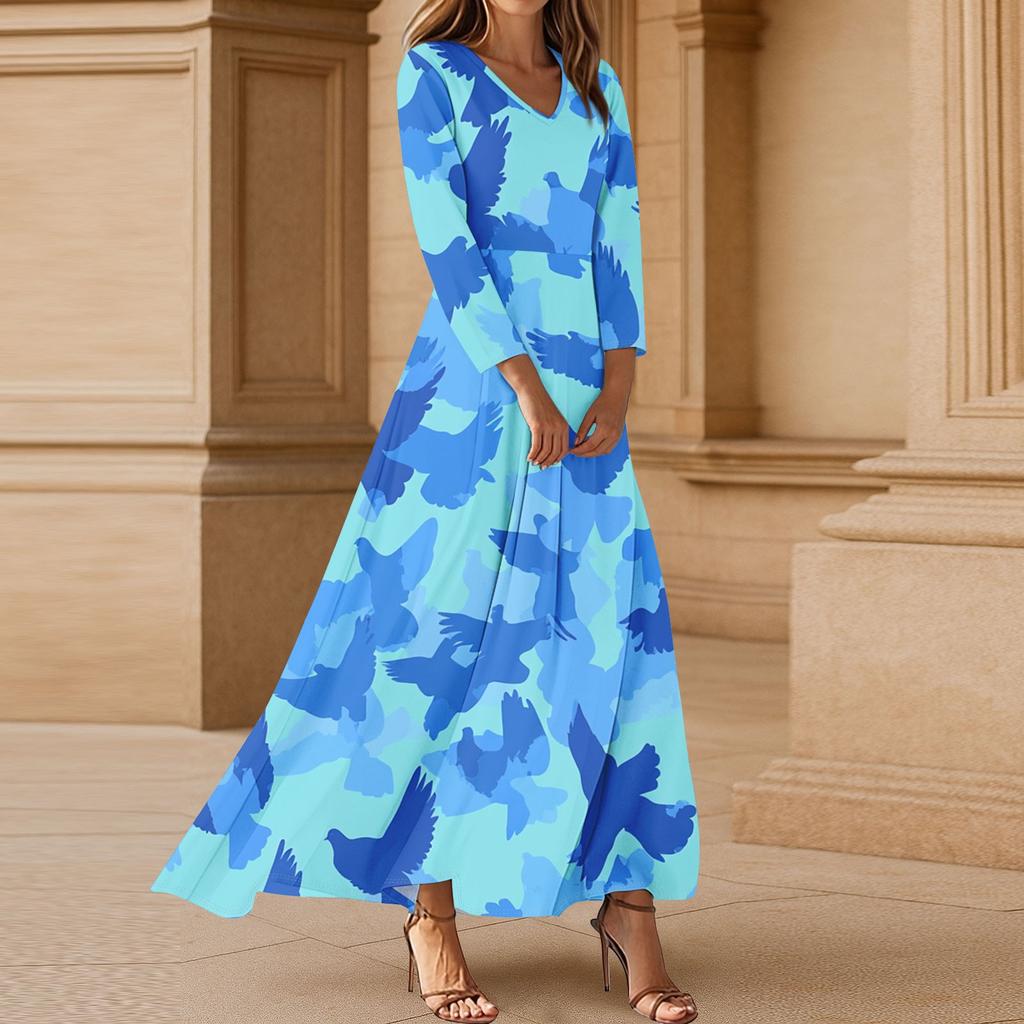 Women's Three-quarter Sleeves Fashionable Floral Print Loose Casual Comfortable Dress