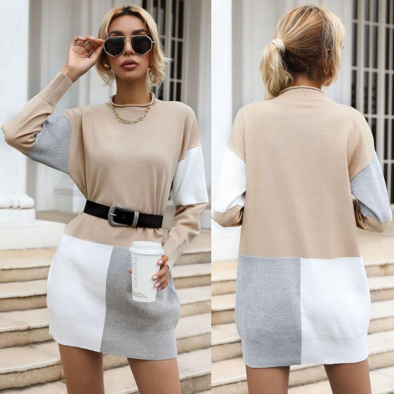 Женский свитер с круглым вырезом, Color-Block для осени и зимы