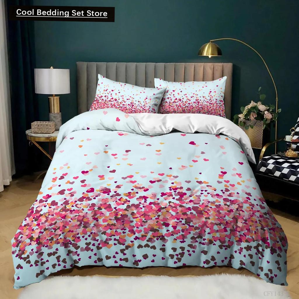 Room Decor Home Bedding Sets 2/3pcs Red Heart Printing Queen Size Pillowcase Duvet Cover Set Polyester Bedclothes