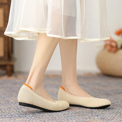 Одиночная обувь Женская обувь на плоской подошве Легкая вязаная Женская повседневная Дуду Для беременных с круглым носком