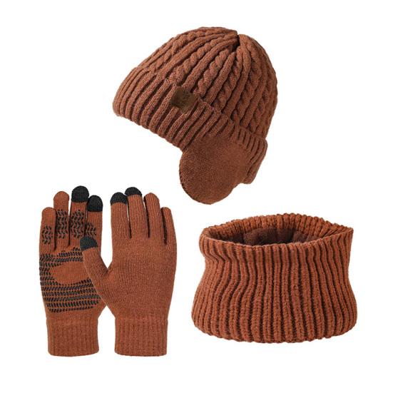 Yousheng 3 шт./компл. для мужчин и женщин зимняя шапка с флисовой подкладкой, шарф, перчатки, комплект защиты ушей, вязаная шапка с черепом, варежки с сенсорным экраном, комплект для утепления шеи