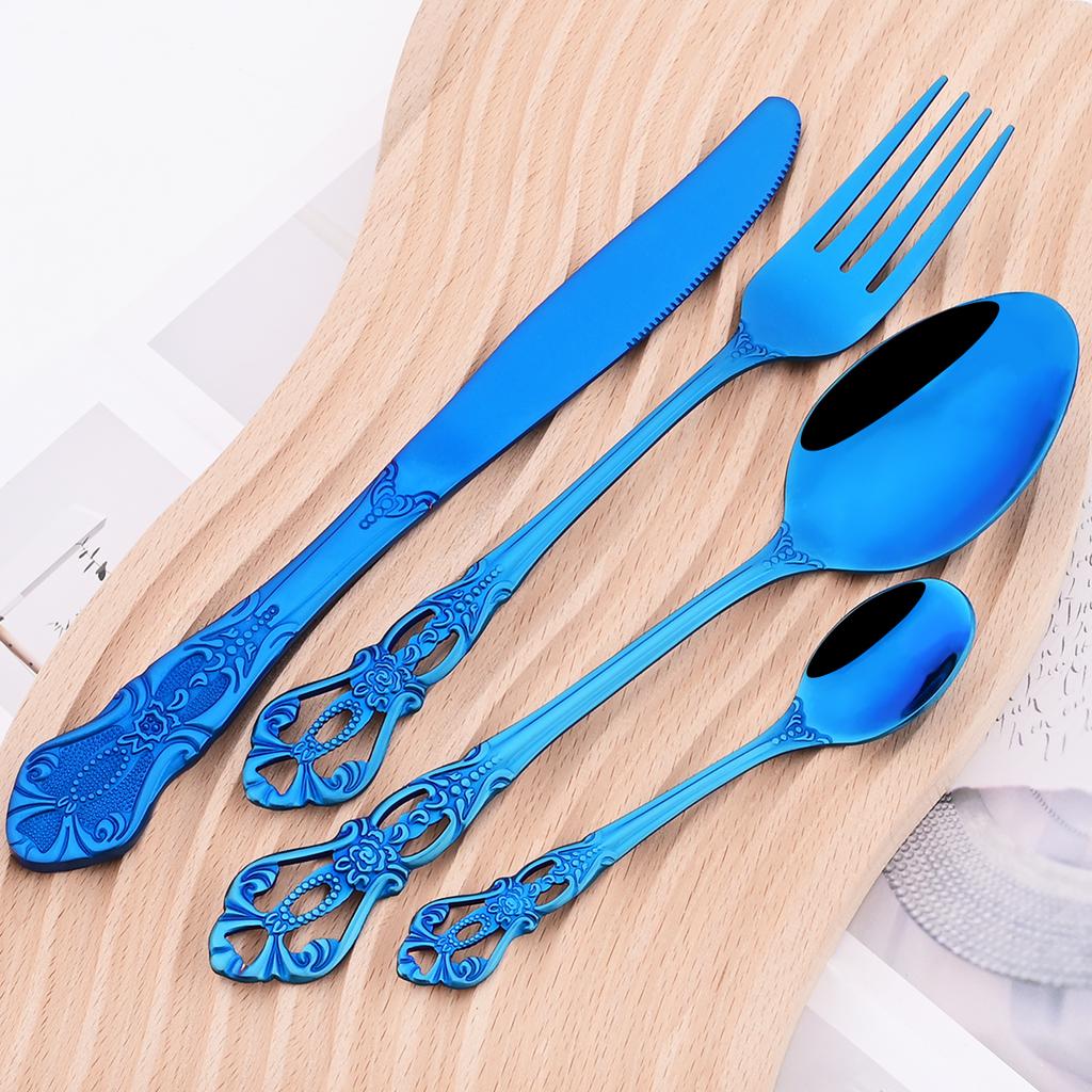 24 шт., нож, вилка, кофейная ложка, набор столовых приборов, разноцветный набор столовой посуды, столовые приборы из нержавеющей стали, посуда, западные кухонные аксессуары