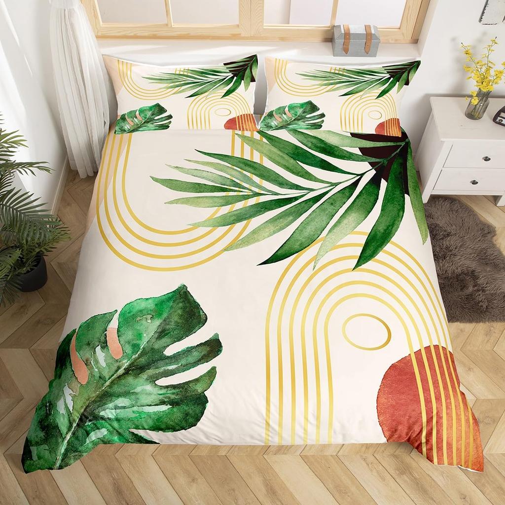 Palm Leaves Duvet Cover Monstera Leaf Comforter Covers Tropical Green Leaves Bedding Set White Marble Quilt Cover For Men Women
