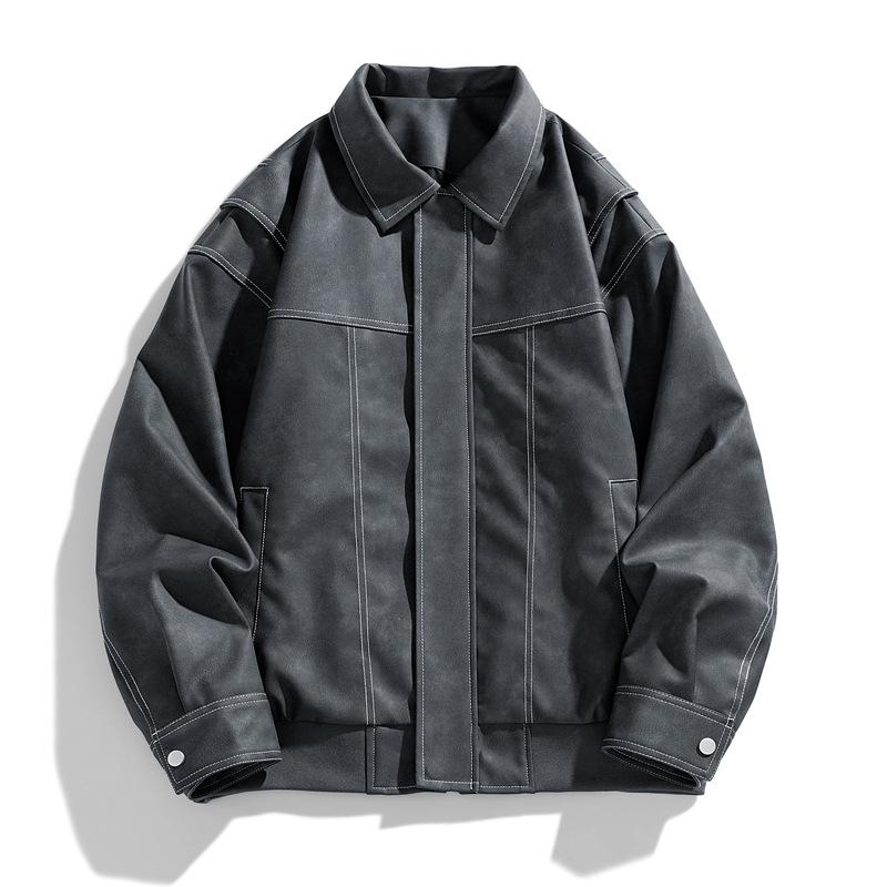Винтажная куртка из искусственной кожи, мужская куртка со свободными лацканами, модная повседневная рубашка в стиле «хай-стрит» на весну и осень