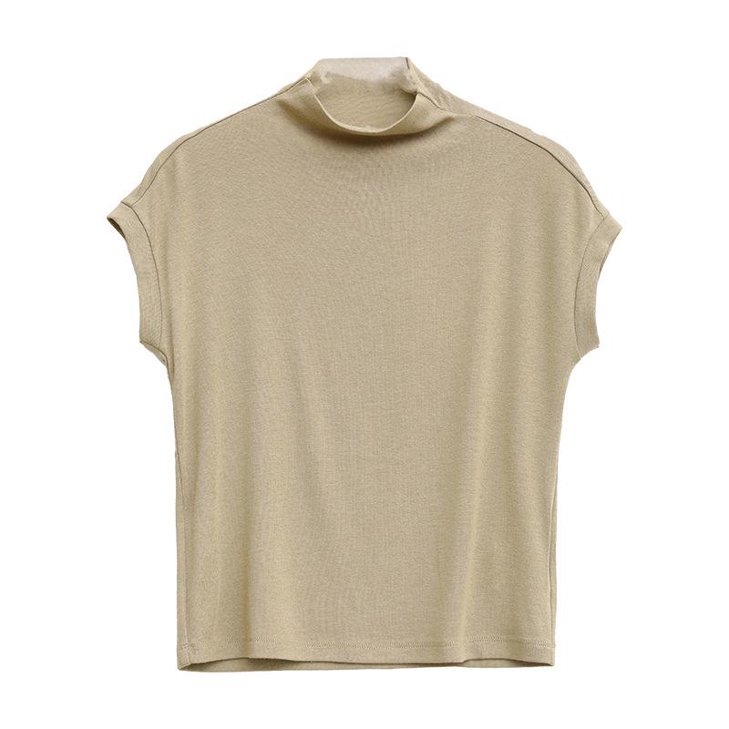 Love & Nancy 2025 Весенняя утягивающая футболка с короткими рукавами и высоким воротником