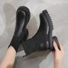 Fashion New Autumn Winter Fashion Women Chelsea Boots Female PU Leather High Heels Boots Platform Shoes Ladies Knitted Sexy Ankle Boots