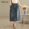 Плюс размер Mori Girl Style весна-лето женская джинсовая юбка с завязками на высокой талии вышитая юбка с кисточками винтажные элегантные женские юбки
