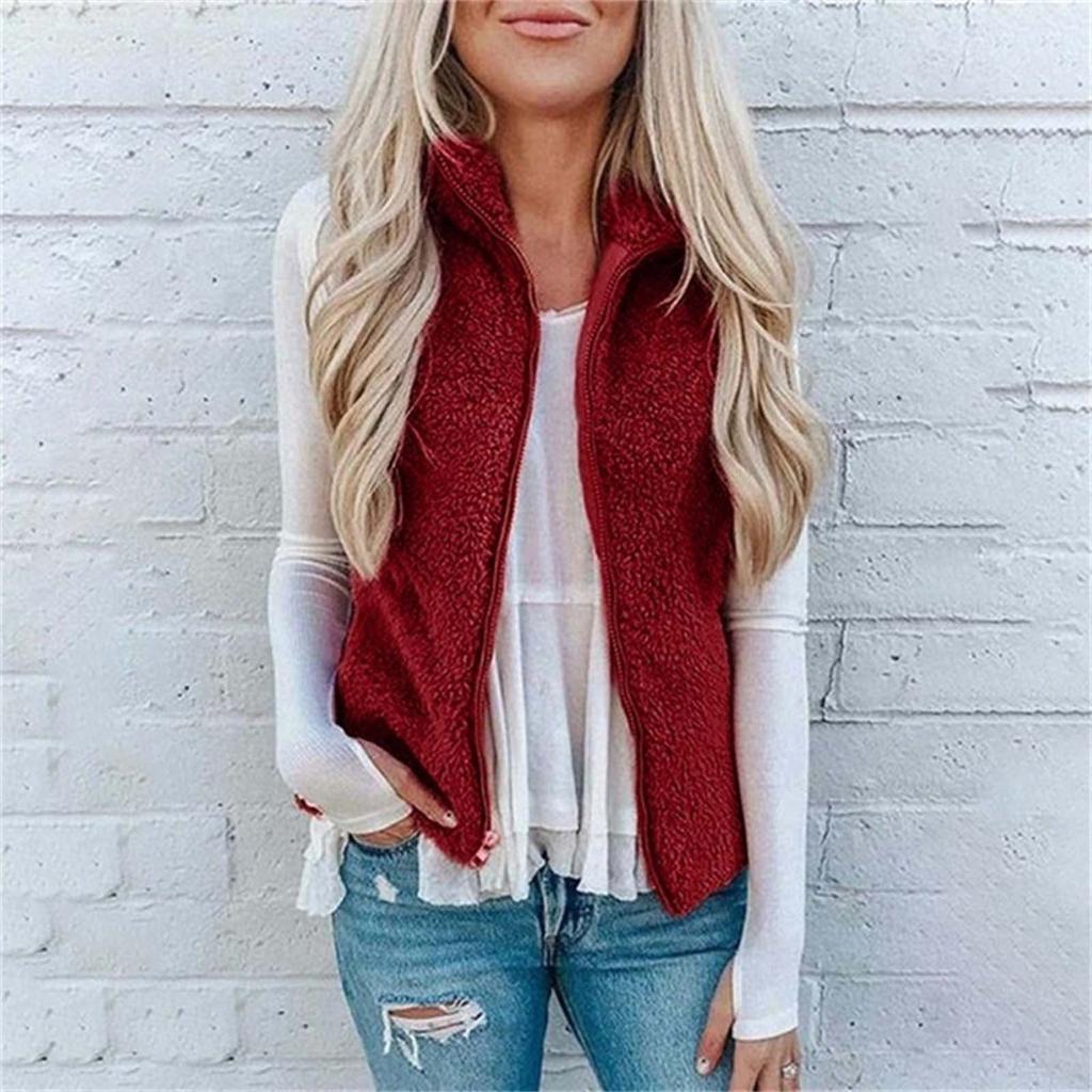 Женское модное однотонное повседневное пальто из плюша с жилетом на молнии