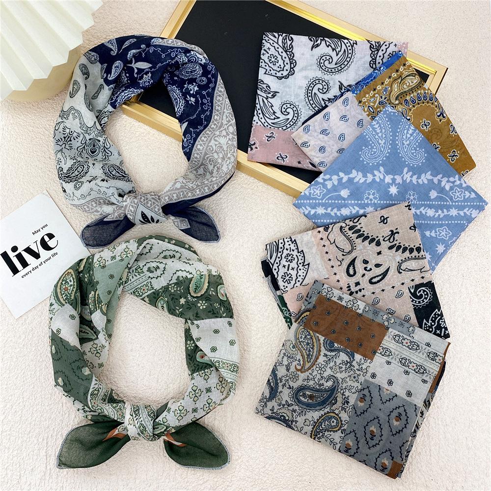 Cotton And Linen Small Square Scarf Silk Scarf Women'S Spring And Autumn New Style Artistic And Versatile Fashionable Temperament Headband Scarf