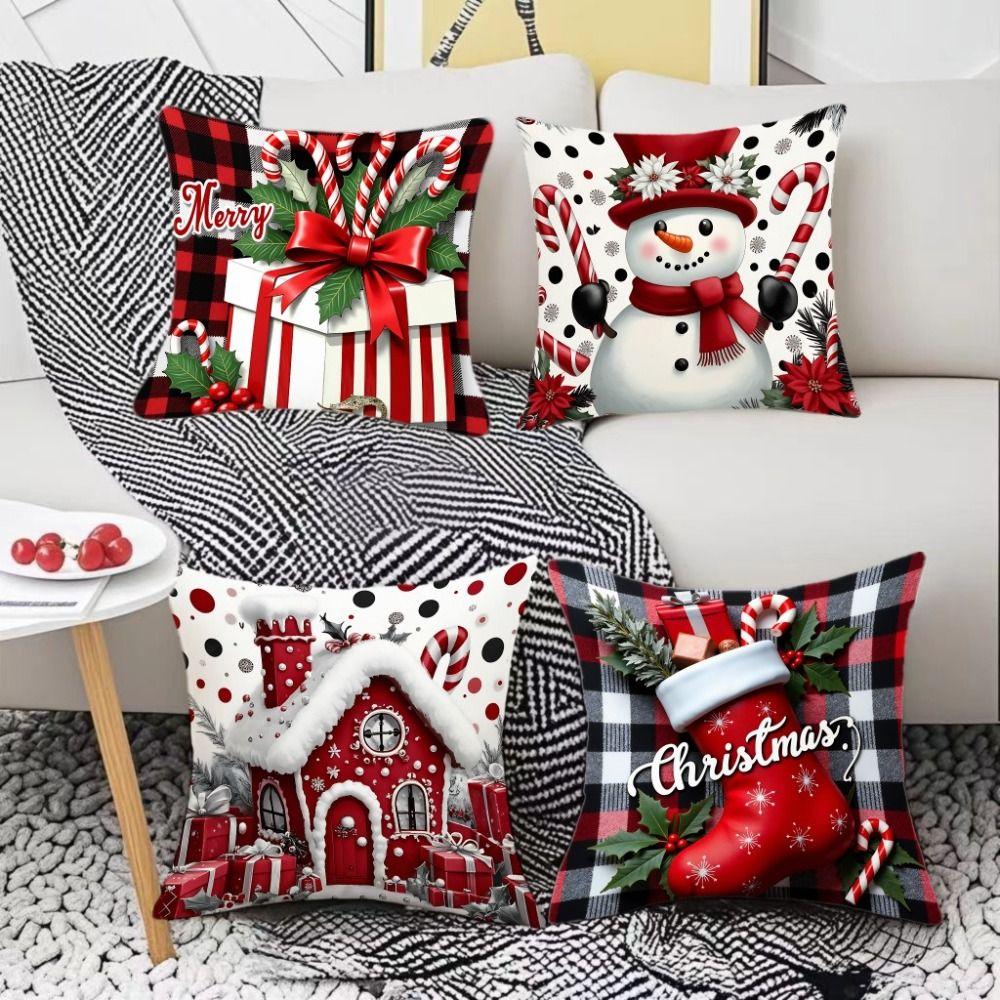 Christmas Cushion Cover Christmas Tree Pattern Santa Claus Cartoon Christmas Pillow Cover 45x45cm Size Snowflake