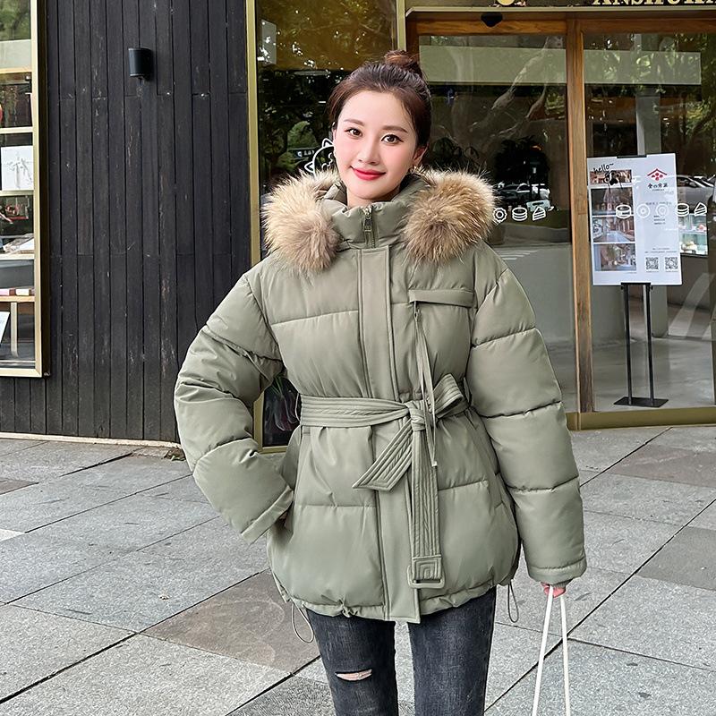Женская куртка 2023, зимняя новая утягивающая куртка с поясом, хлопковая куртка средней длины