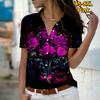 2025 Лето Новая Мода Женская Рубашка Топ с Коротким Рукавом, V-образным Вырезом, Повседневная, на Пуговицах, с Принтом Роз