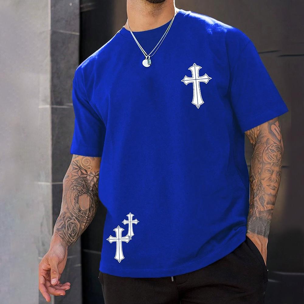 Футболка с графическим принтом в стиле хип-хоп с крестом 2024 года, свободные футболки с коротким рукавом и круглым вырезом, новая повседневная мужская одежда