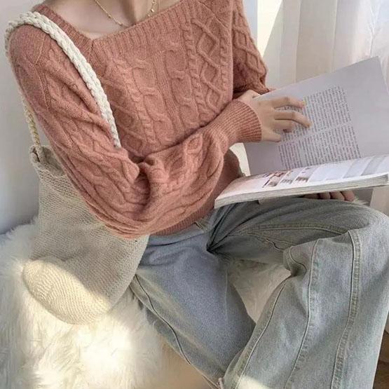 Женские весенние и осенние повседневные свитера с длинными рукавами и квадратным вырезом, большие размеры, однотонные универсальные свободные вязаные топы