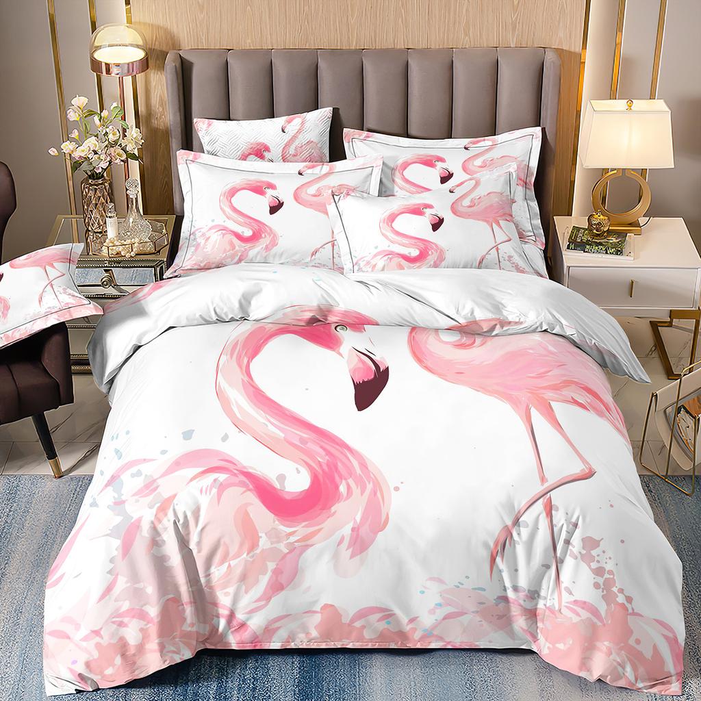 Flamingo Three-Piece 3D Printed Parrot Toucan And Tropical Flower Quilt Cover Pillowcase Bedding