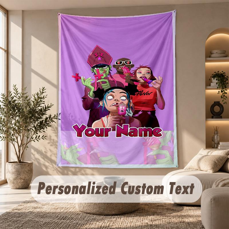Tapestry Custom Name Text, Wall Hanging Tapestry Home Room DecorGorillaz