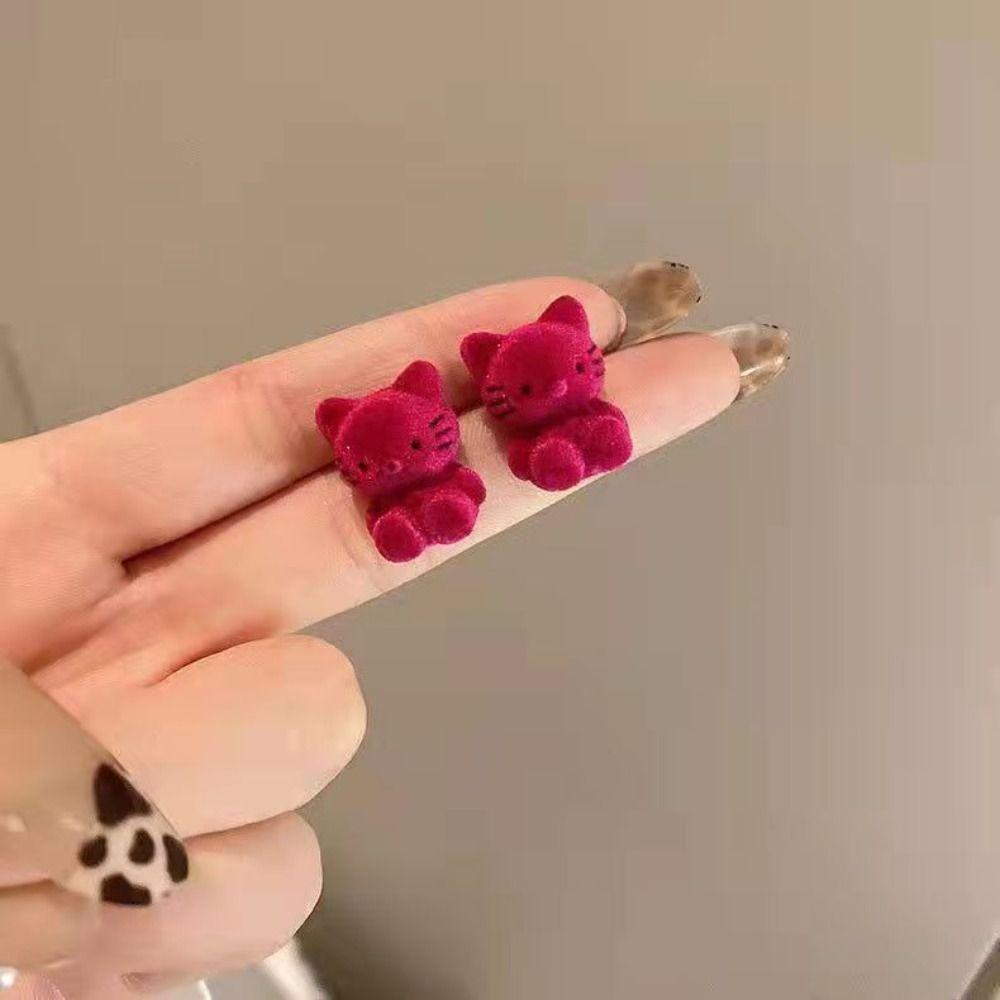 Серьги в виде мультяшного медведя Flocking Little Bear Милые серьги с маленьким медведем Новые бархатные серьги с кошкой для женщин