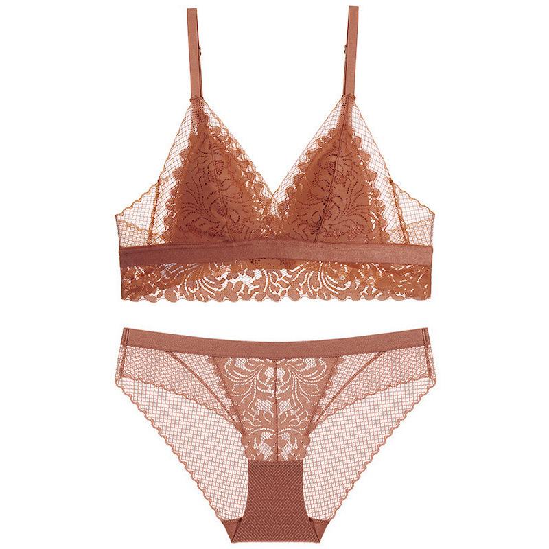 Комплект ультратонкого бесшовного треугольного бюстгальтера из французского кружева - Удобный, Дышащий, Сексуальный пуш-ап дизайн
