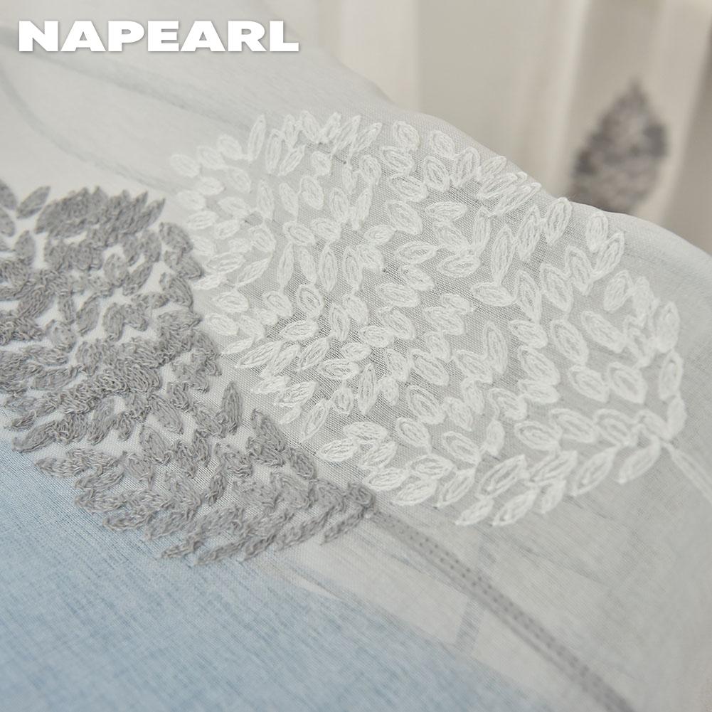 1 шт. NAPEARL 10%-20% затенение, белая прозрачная цветочная вышивка, серые листья, прозрачная тюлевая занавеска из вуали для гостиной, спальни