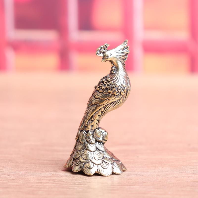 Classic Brass Peacock Figurine, Vintage Animal Miniature, Decorative Element for Home and Desk