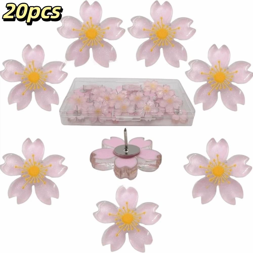 20/30pcs Durable Resin Flower Push Pins Cherry Blossom Shaped Decorative Thumbtacks Photo Wall