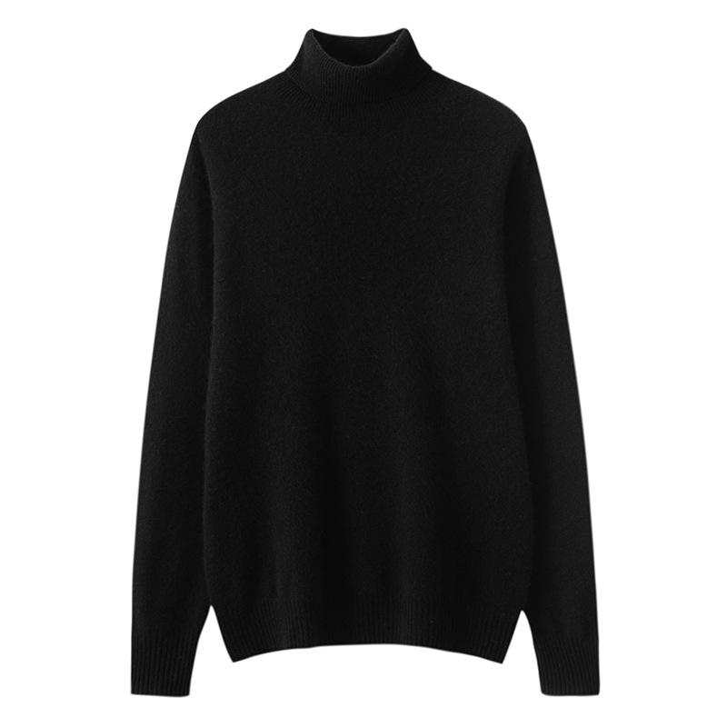 Men's Cashmere Roll Neck Sweater: Business Casual, Solid Color, Long Sleeve Knitwear for Autumn and Winter.
