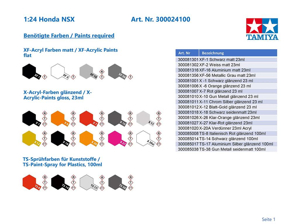 Tamiya Sports Car Series Honda NSX Пластиковая модель 24100 1/24 № 100