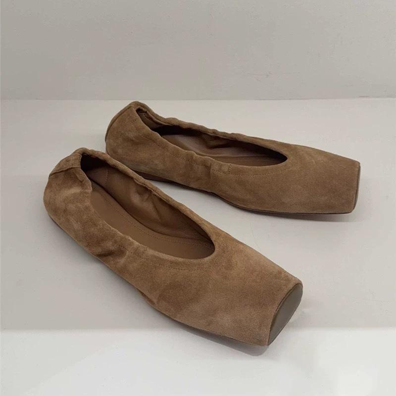 Новые французские ретро туфли-балетки с квадратным носком женские кожаные универсальные туфли-лодочки на плоской подошве