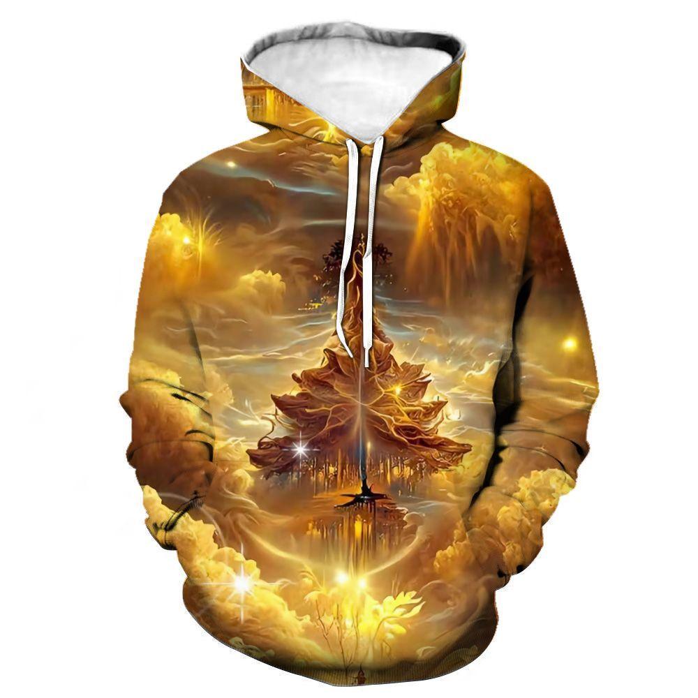 Hooded Sweater Autumn New Golden Light Stacking Series Pattern 3D Printing Hoodie Foreign Trendy Men's