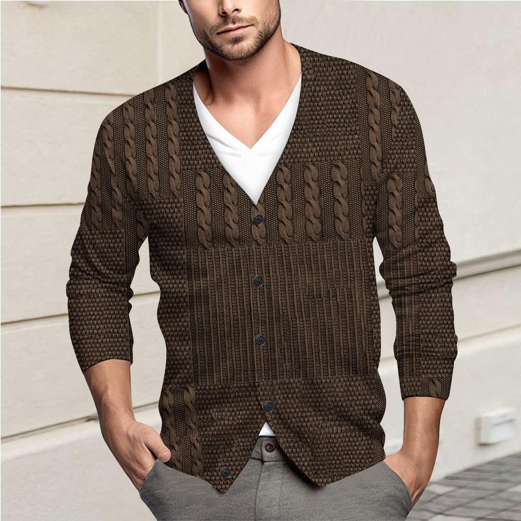 Мужская повседневная однобортная модная куртка-кардиган с длинными рукавами на пуговицах