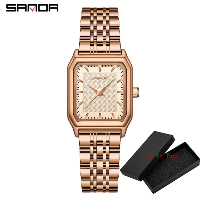 Sanda Top Brand Trendy Elegant Design Rectangle Dial Water Resistant Quartz Movement Business Women Arrival Analog Wrist Watch