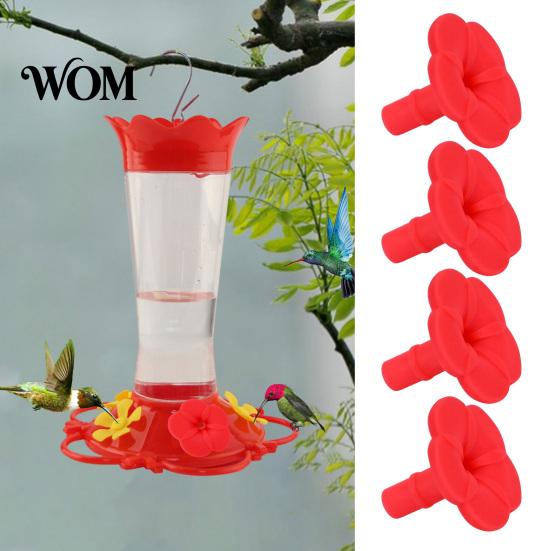 Tool-free Hummingbird Feeder Repair 4PCS Replacement Parts, Simulated Red Flowers Shape, Universal Soft Silicone Bird Part Fit Waterproof Accessories,