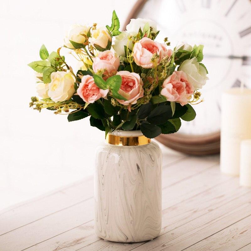 Керамическая ваза с золотым мрамором, скандинавская гостиная, ваза для сушеных цветов, украшение для дома, офисные настольные украшения