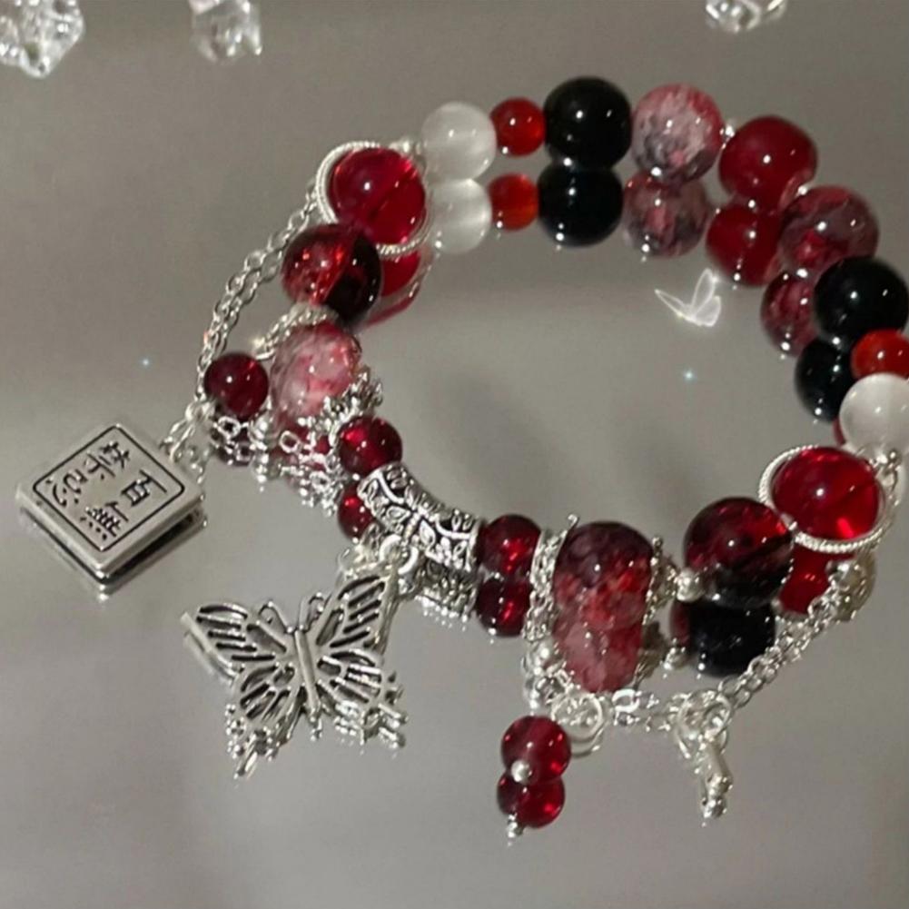 Модный браслет для женщин и мужчин, благословение, полые бабочки, красные бусины, цепочка, кисточки, подвеска, ювелирные изделия, изысканные подарки