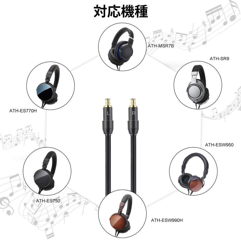 Okcsc TCSR9 Headphone Cable A2DC for Earphones and Headphones for Compatible with OFC Length Re-Cable Audio-Technica ATH-ADX5000, ESW950, SR9,