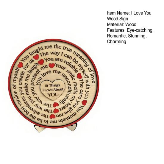 10 Things I Love about You Wooden Sign Romantic Quote Tabletop Sign Rustic Farmhouse Ornament for Home Bedroom Living Room Shelf Table Tiered Tray