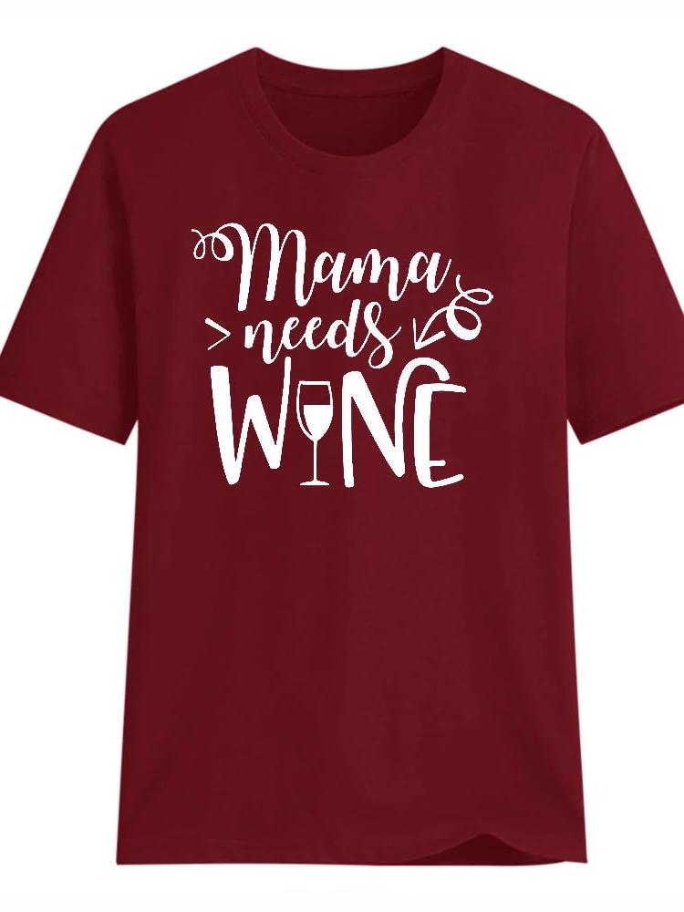 Футболка с надписью Mama Needs Wine Letter Print, женская, с коротким рукавом и круглым вырезом, свободная, женская, летняя, модная, футболка, топы, одежда