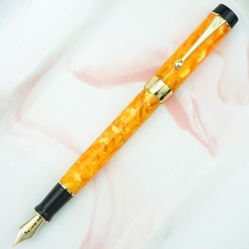 Jinhao 100 Classic Fountain Orange Marble Medium with Converter and Pen Case Set (Jinhao) Pen, Celluloid, Nib,