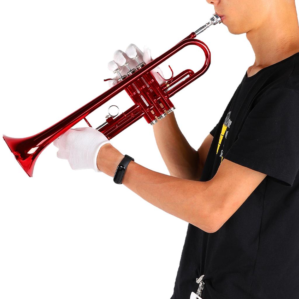 Духовой музыкальный инструмент труба с набором вспомогательных инструментов (красный)