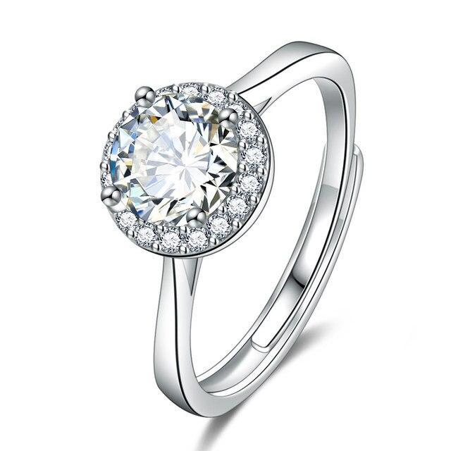 ANENJERY Круглое обручальное кольцо в форме сердца со сверкающим цирконием в один карат для женщин, классическое изящное открытое кольцо Bague Anillo