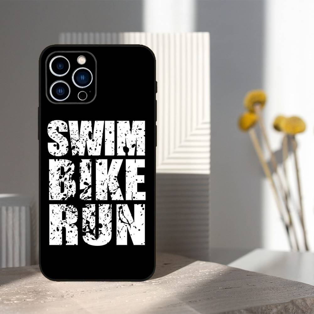 Triathlon Swim Bike Run For iPhone 12,14,13,15,16,11,17,X,Mini,XR,SE,XS,Plus,Pro,Max,8,7,Soft Silicone Black Case